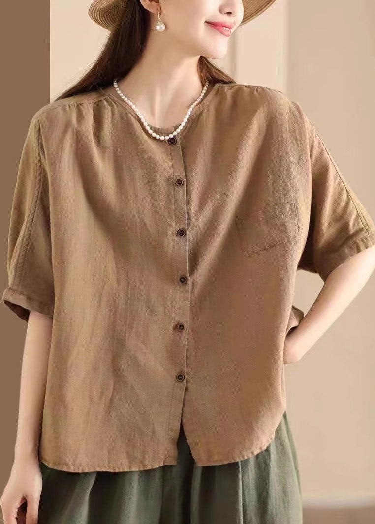 Women White Oversized Linen Shirt Tops Half Sleeve