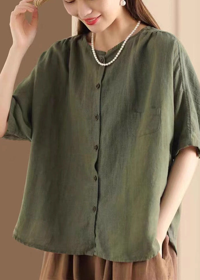 Women White Oversized Linen Shirt Tops Half Sleeve