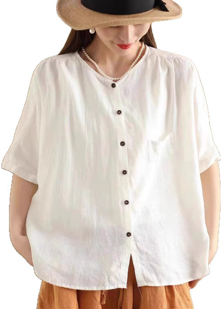 Women White Oversized Linen Shirt Tops Half Sleeve