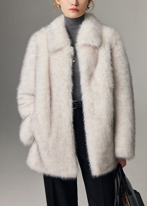 Women White Oversized Warm Faux Fur Jackets Winter