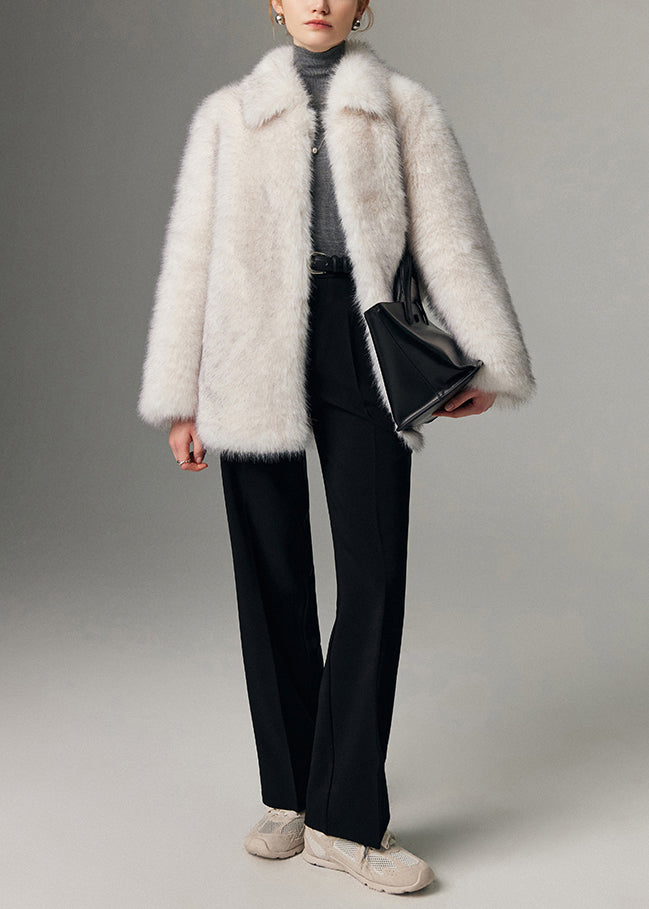 Women White Oversized Warm Faux Fur Jackets Winter