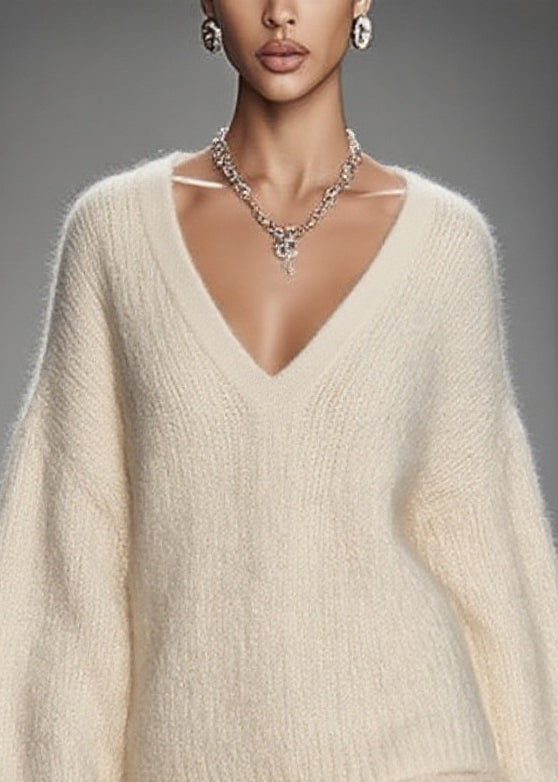 Women White Oversized Warm Knit Sweater And Skirt Two Pieces Set Spring