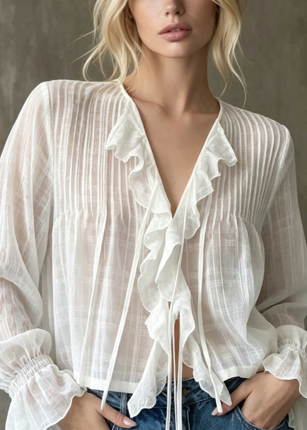 Women White Ruffled Patchwork Cotton Blouse Top Fall