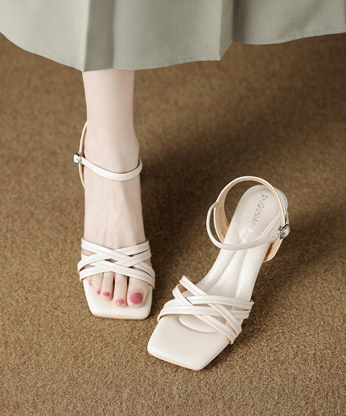 Women White Sandals Chunky High Heel Sandals