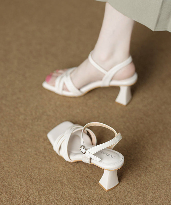 Women White Sandals Chunky High Heel Sandals