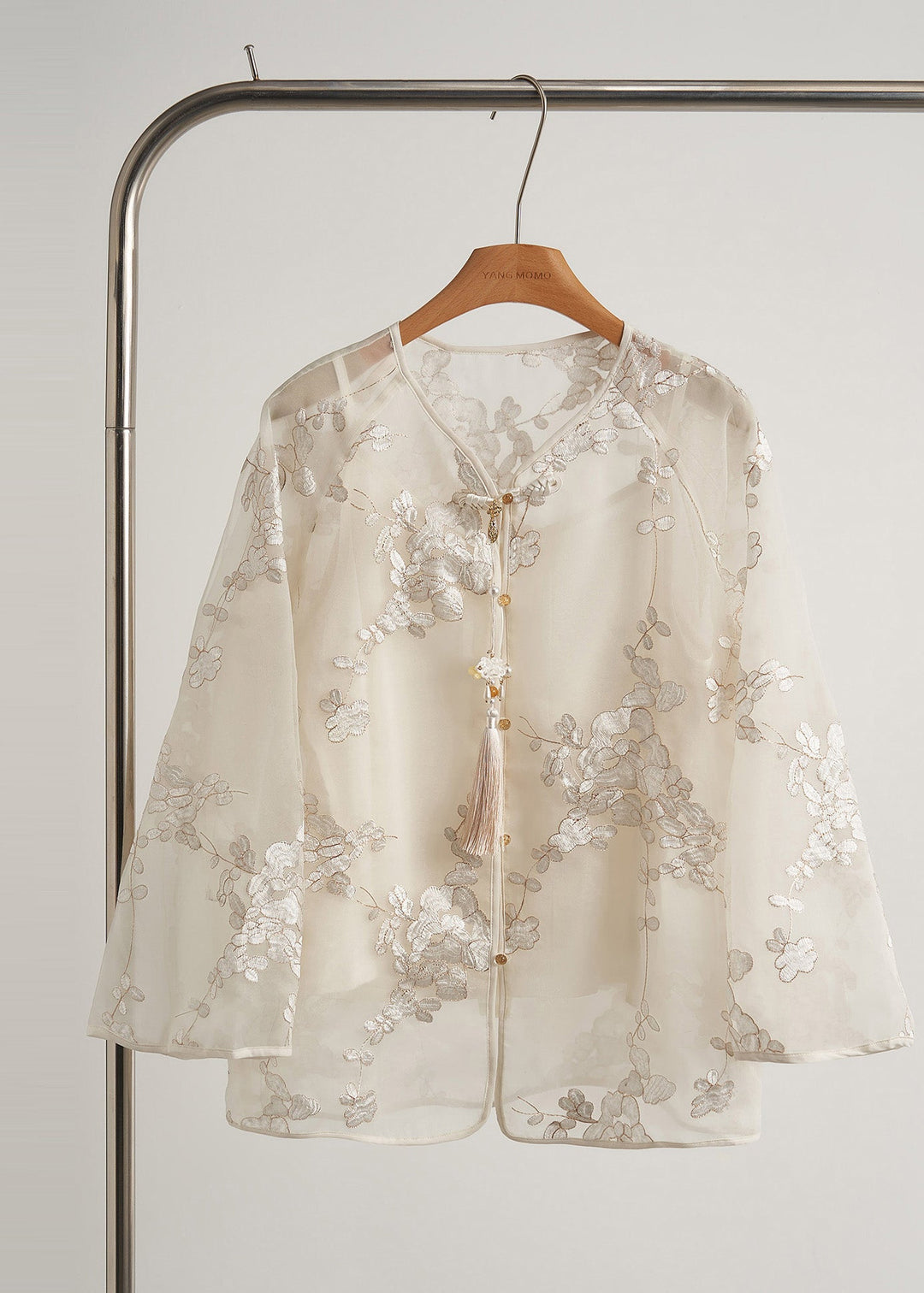 Women White Tasseled Embroidered Silk Coats Fall