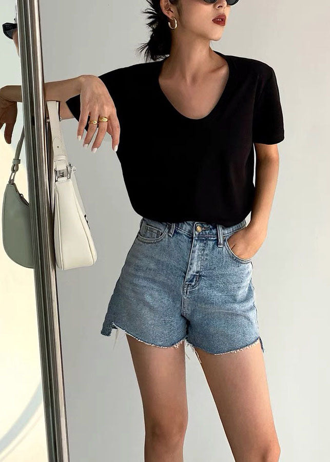 Women White U Neck Simple Cotton T Shirt Summer