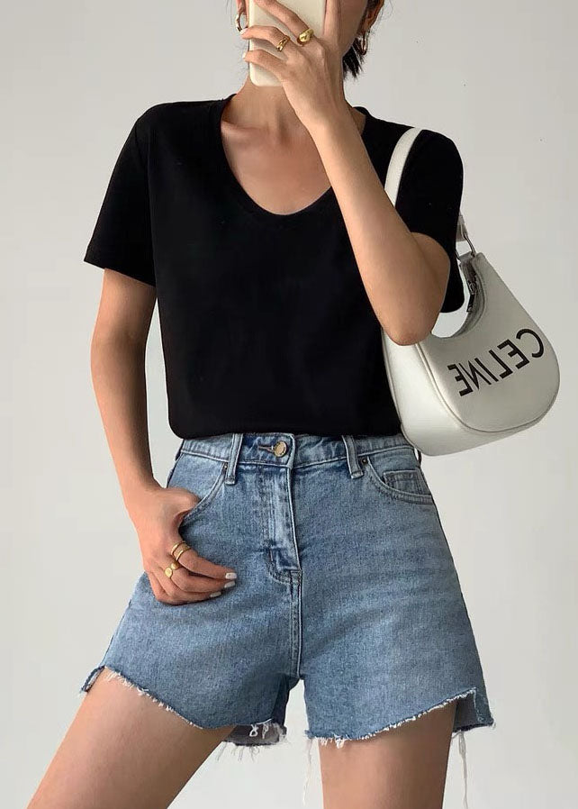 Women White U Neck Simple Cotton T Shirt Summer