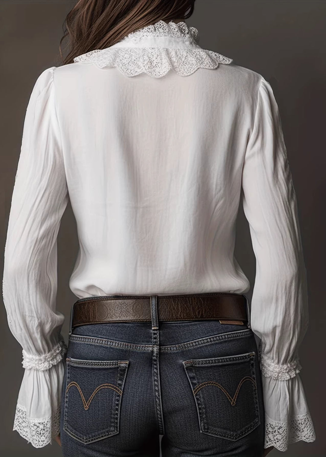Women White V Neck Lace Patchwork Cotton Shirts Spring