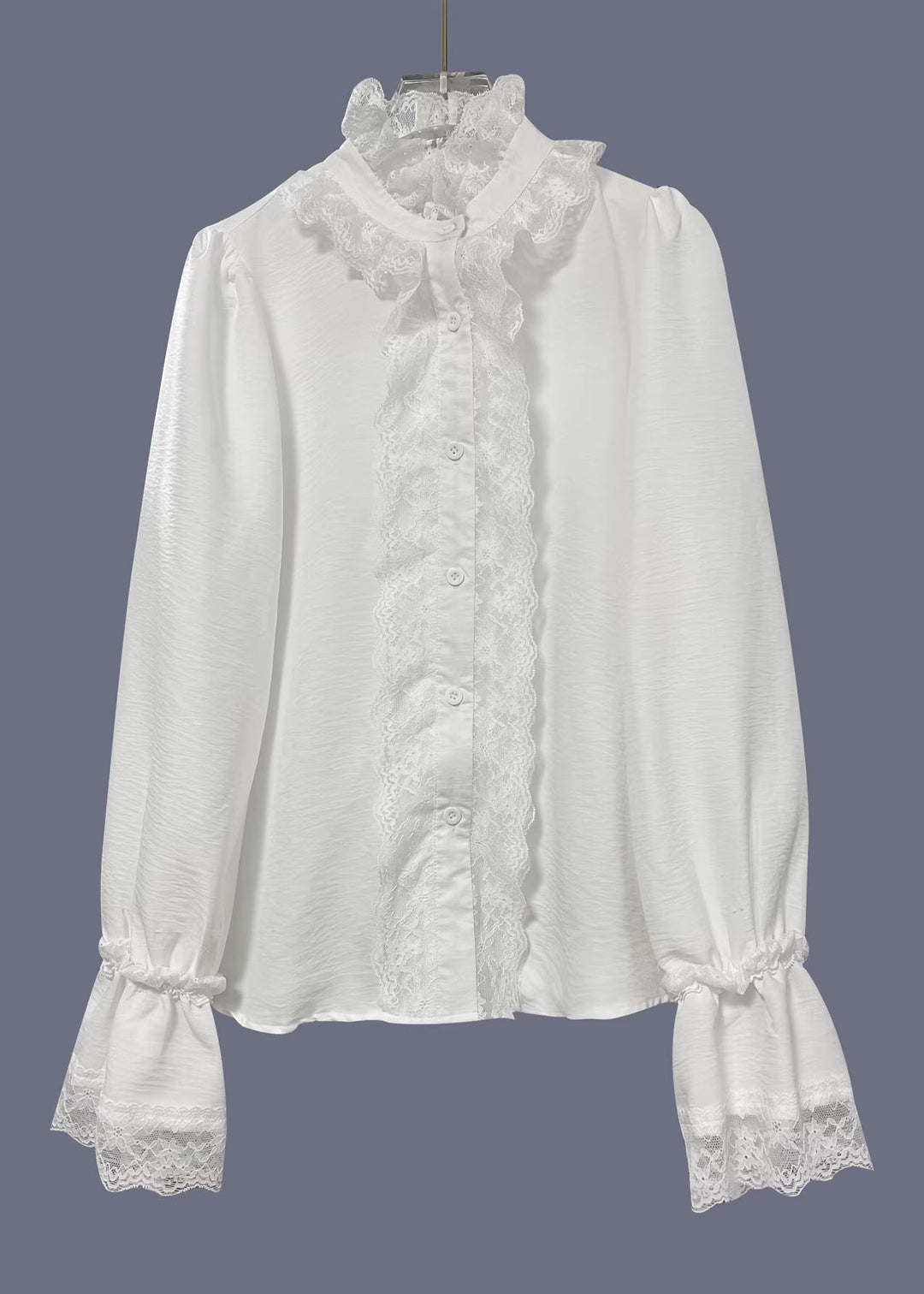 Women White V Neck Lace Patchwork Cotton Shirts Spring