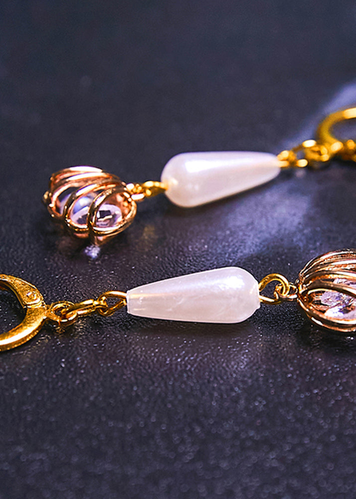 Women White Water Droplet Pearl Tassels Bud Drop Earrings - Omychic