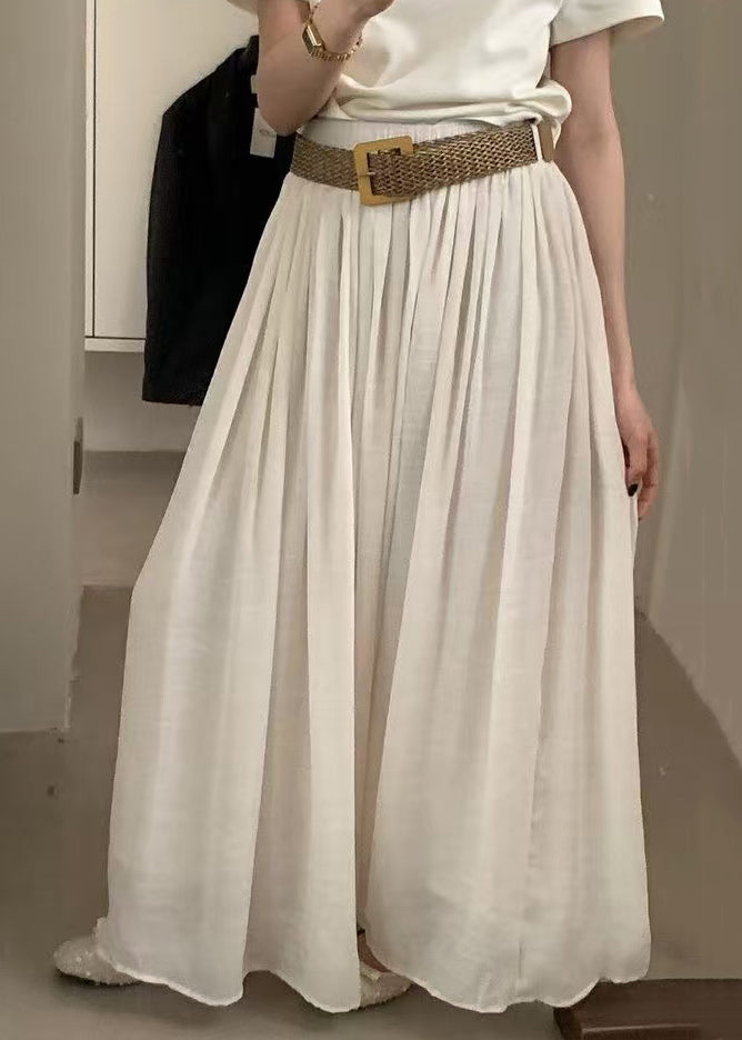 Women White Wrinkled Solid Elastic Waist Cotton Skirts Summer