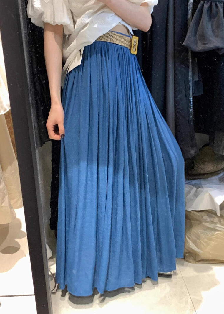Women White Wrinkled Solid Elastic Waist Cotton Skirts Summer