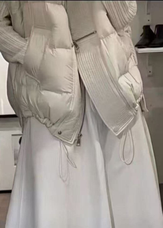 Women White Zip Up Drawstring Fine Cotton Filled Vests Winter