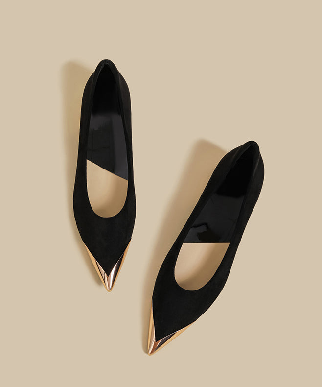 Women Wine Red Suede Splicing Flat Shoes Pointed Toe