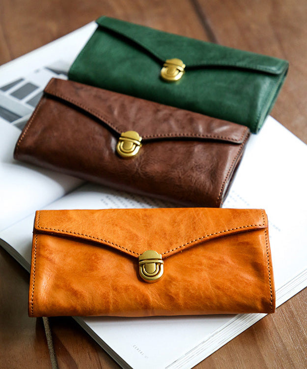 Women Yellow Durable Calf Leather Wallet Purse