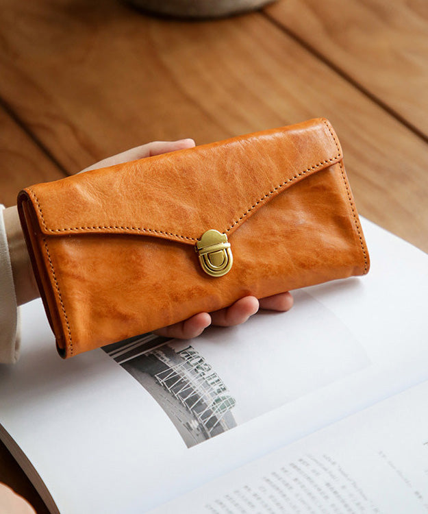 Women Yellow Durable Calf Leather Wallet Purse