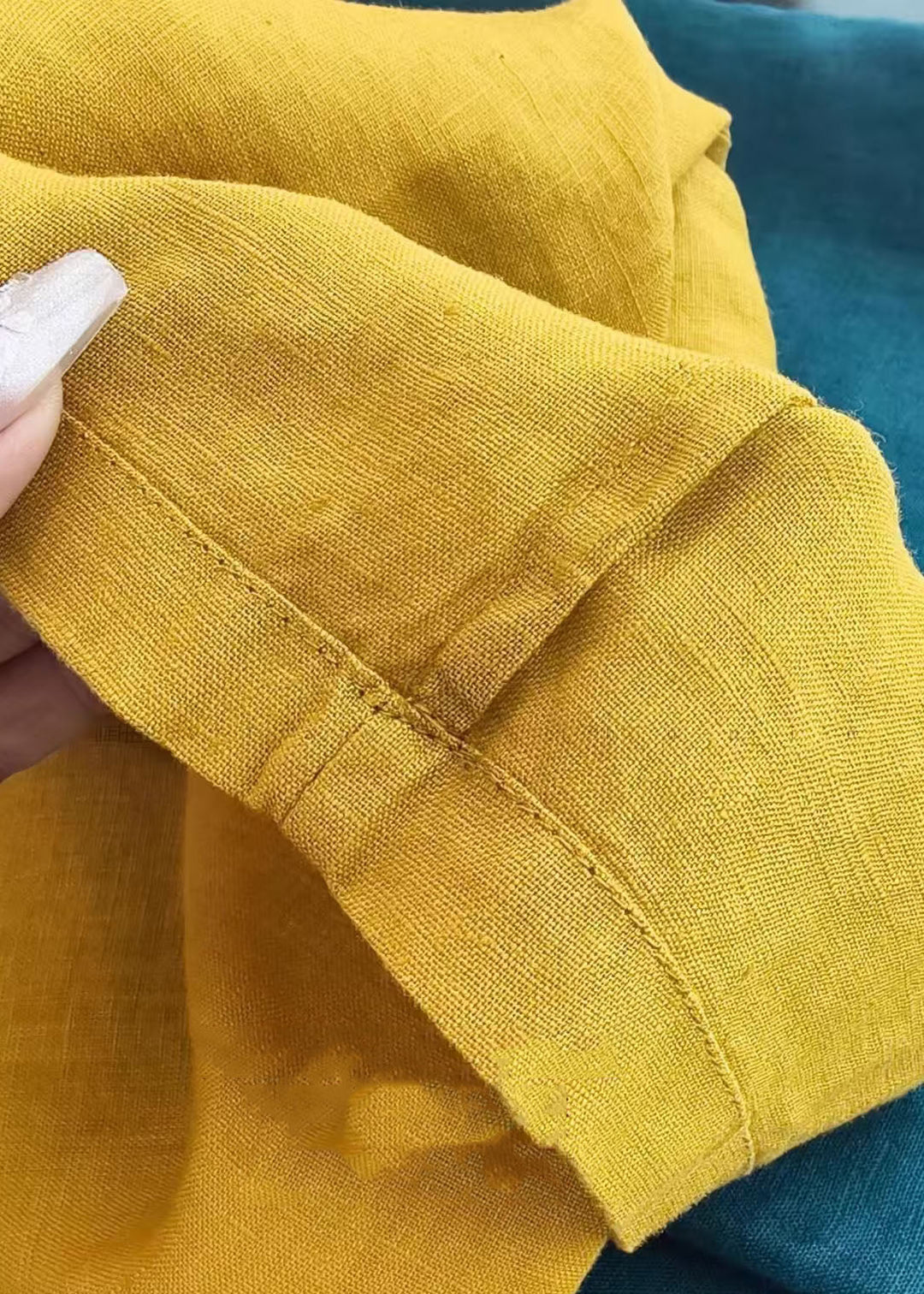 Women Yellow Elastic Waist Pockets Linen Pants Summer