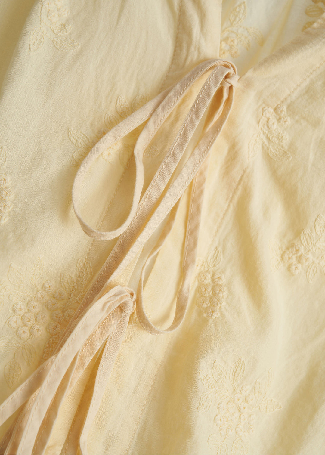 Women Yellow Embroidered Lace Up Cotton Shirt Top Fall