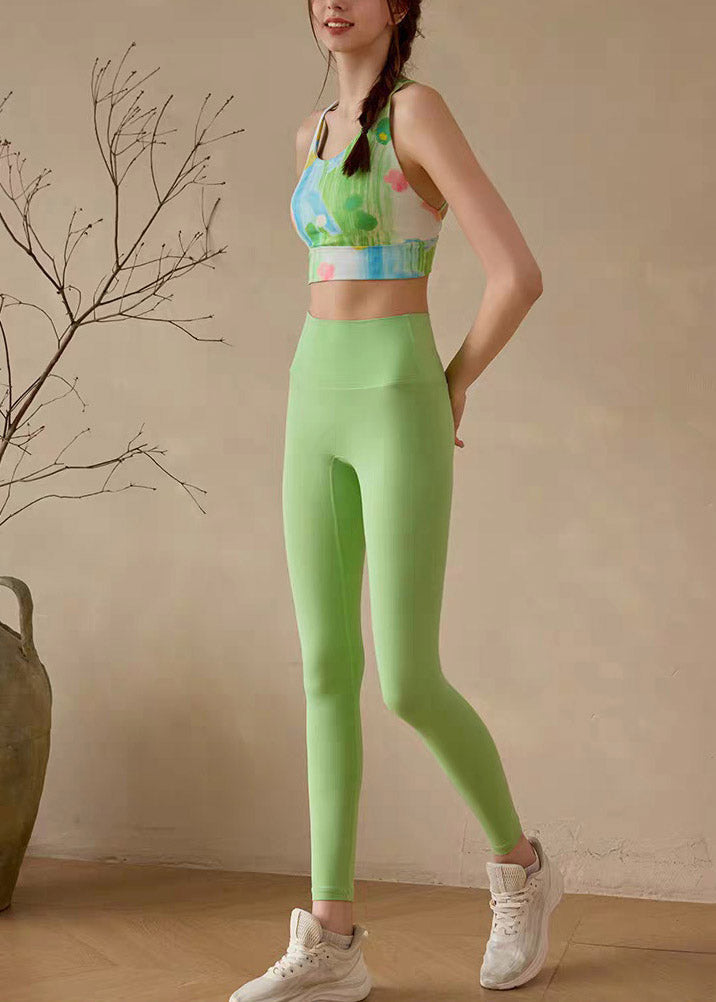 Women Yellow High Waist Print Sports Bra And Leggings Set Suit Gym Shark Leggings