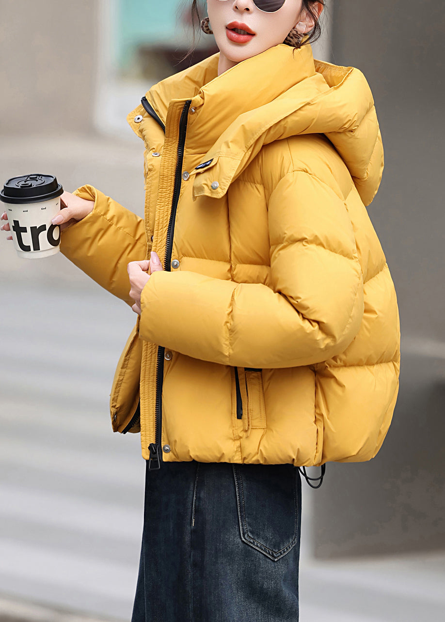 Women Yellow Hooded Fine Cotton Filled Puffer Jacket Winter