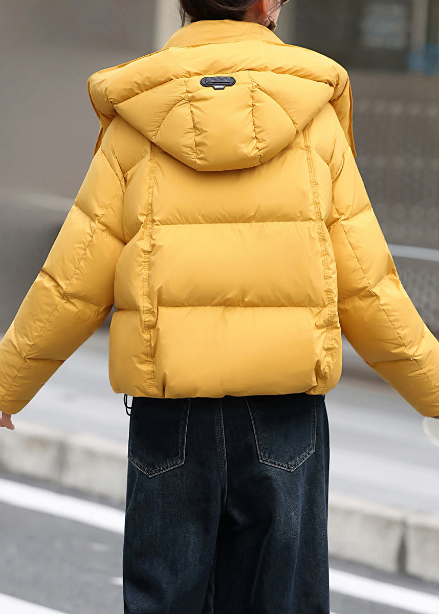 Women Yellow Hooded Fine Cotton Filled Puffer Jacket Winter
