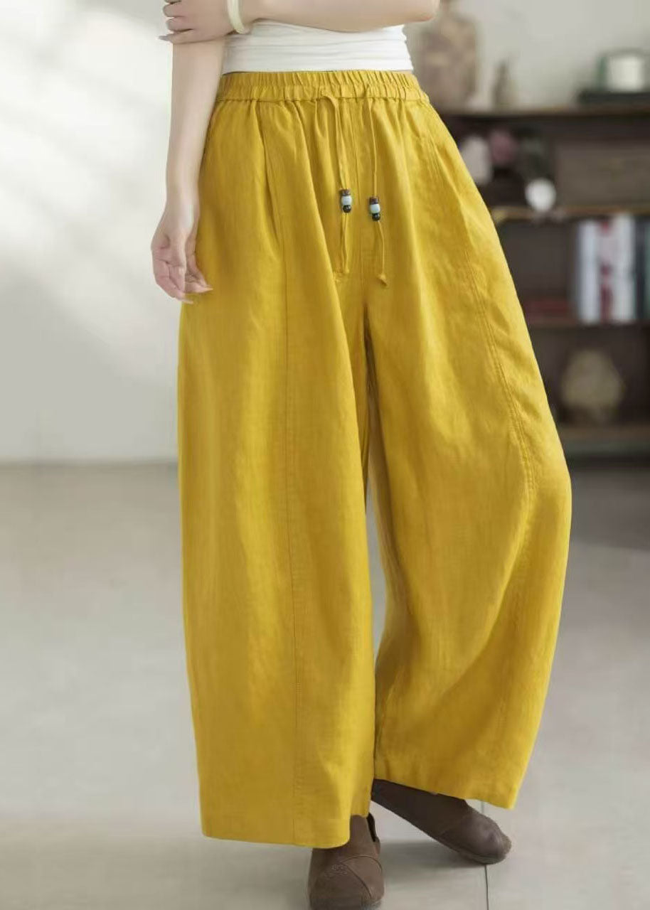 Women Yellow Oversized Linen Harem Pants Summer