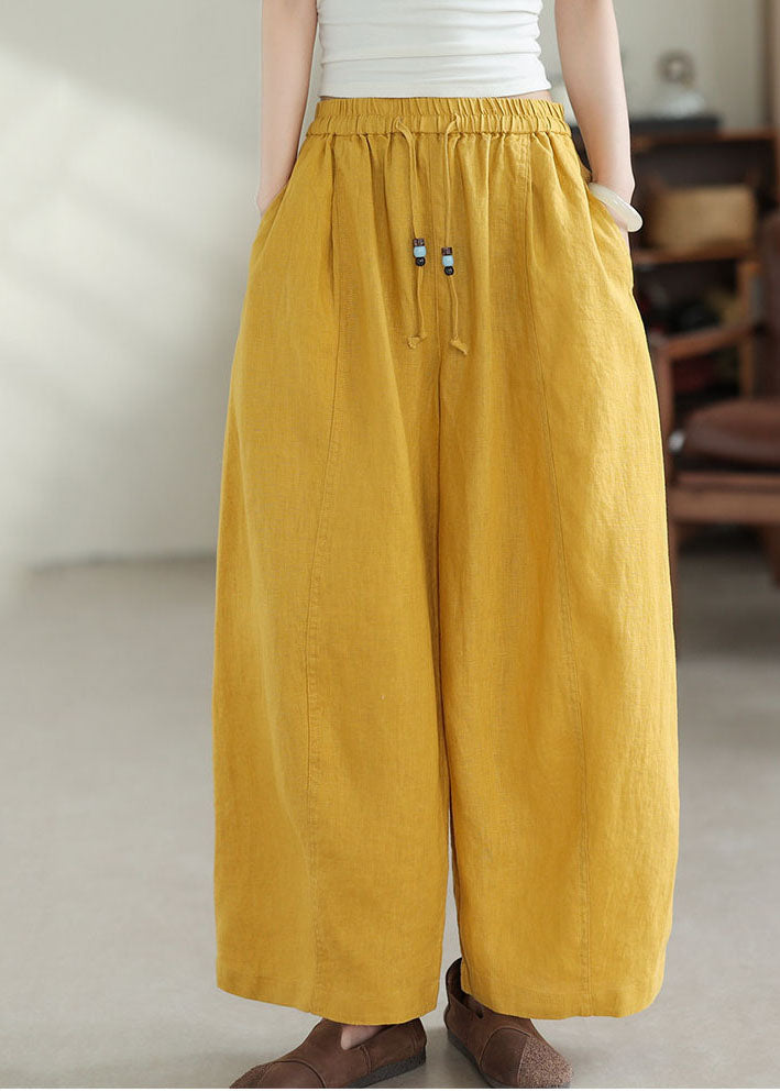 Women Yellow Oversized Linen Harem Pants Summer