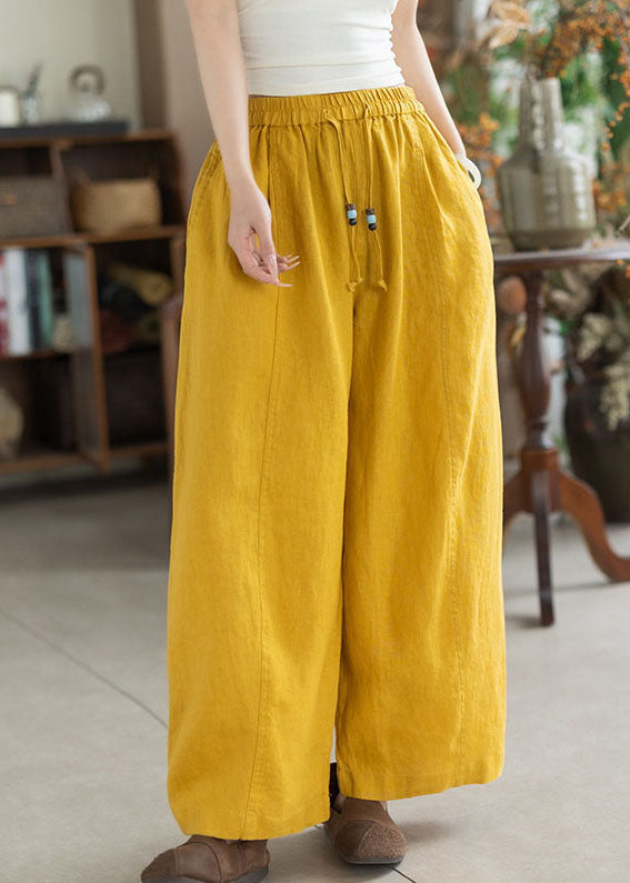 Women Yellow Oversized Linen Harem Pants Summer