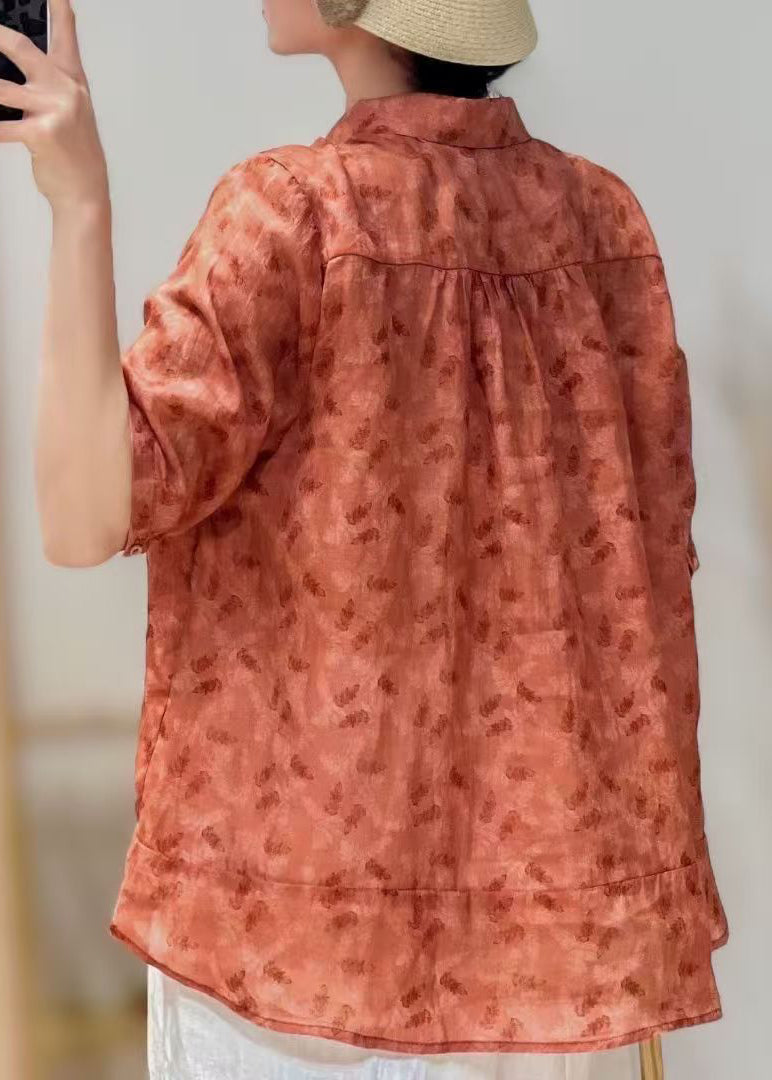 Women Yellow Peter Pan Collar Print Cotton Blouse Tops Summer