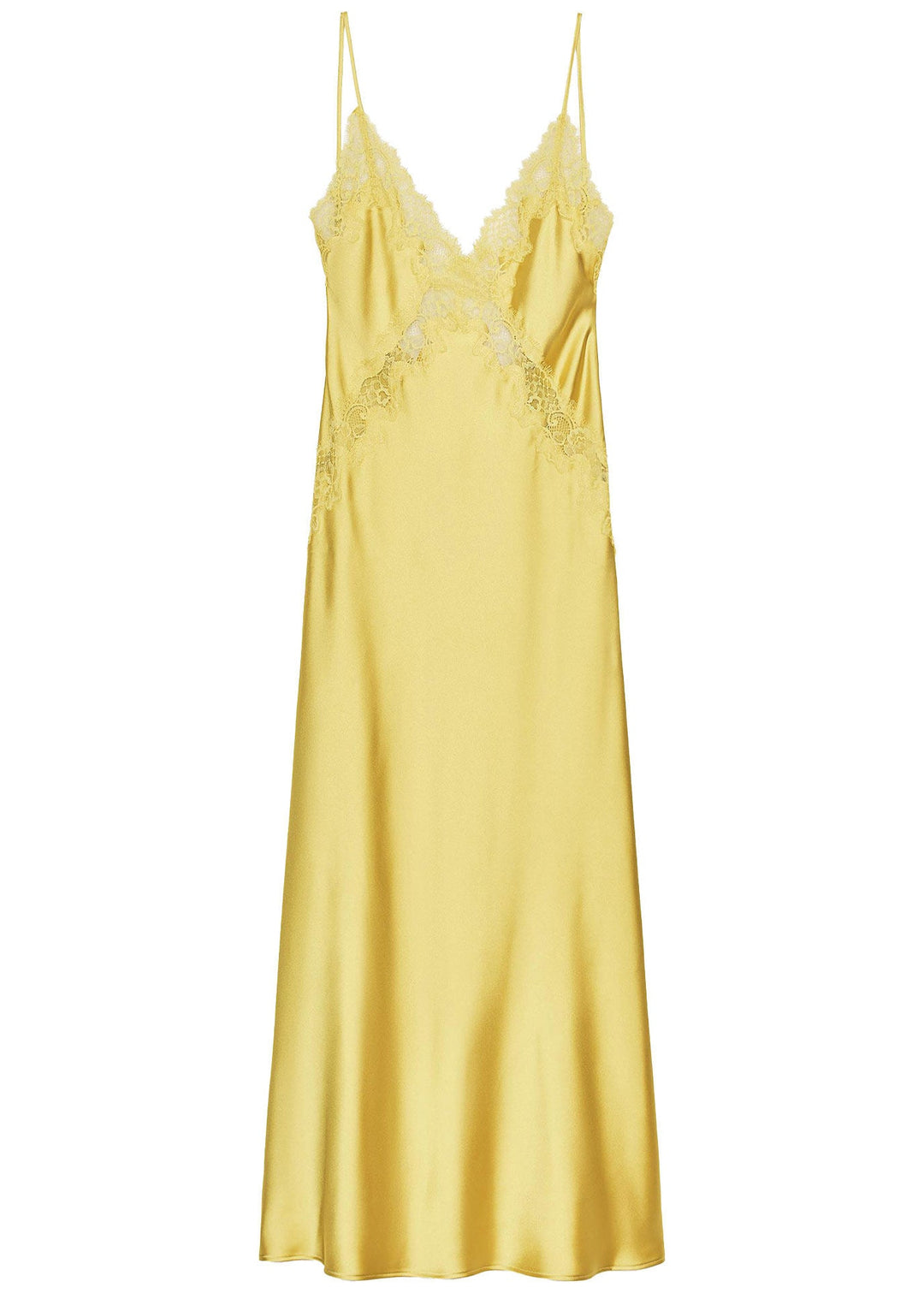 Women Yellow V Neck Backless Satin Spaghetti Strap Dress Summer