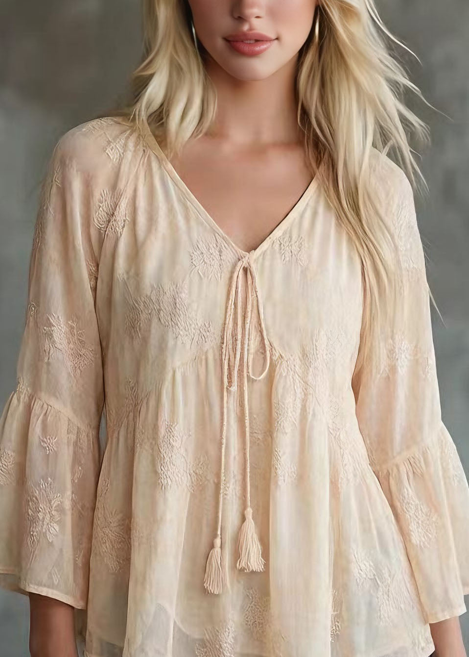 Women Yellow V Neck Patchwork Chiffon Top Bracelet Sleeve
