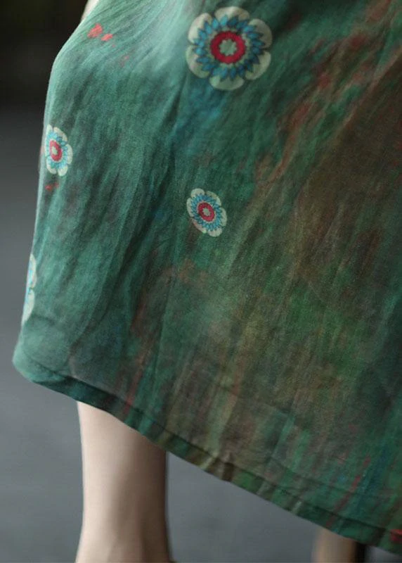 Women Brown-tree Print Ramie Elastic Waist Skirt
