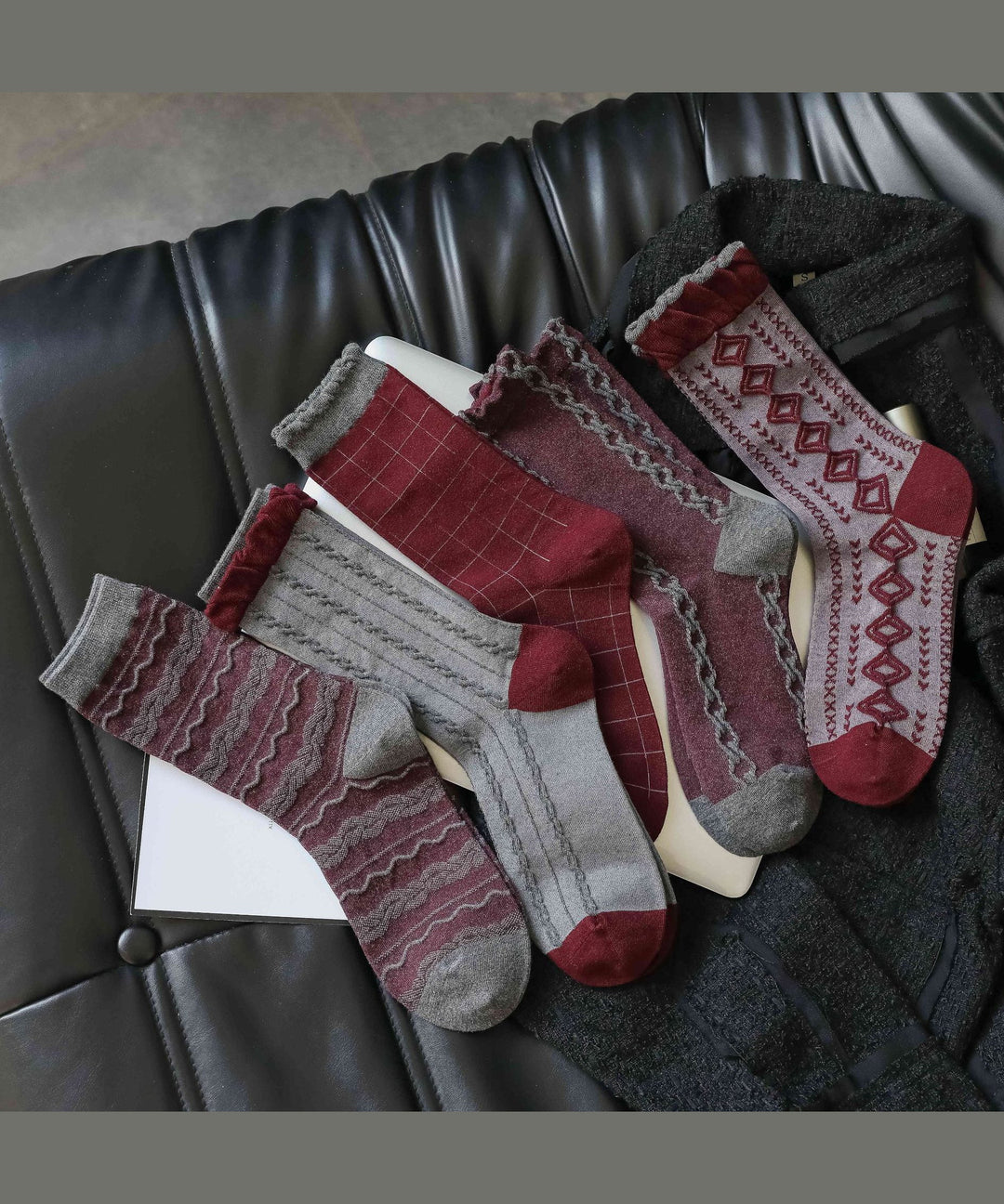 Women's Autumn Winter Jacquard Mid Calf Socks