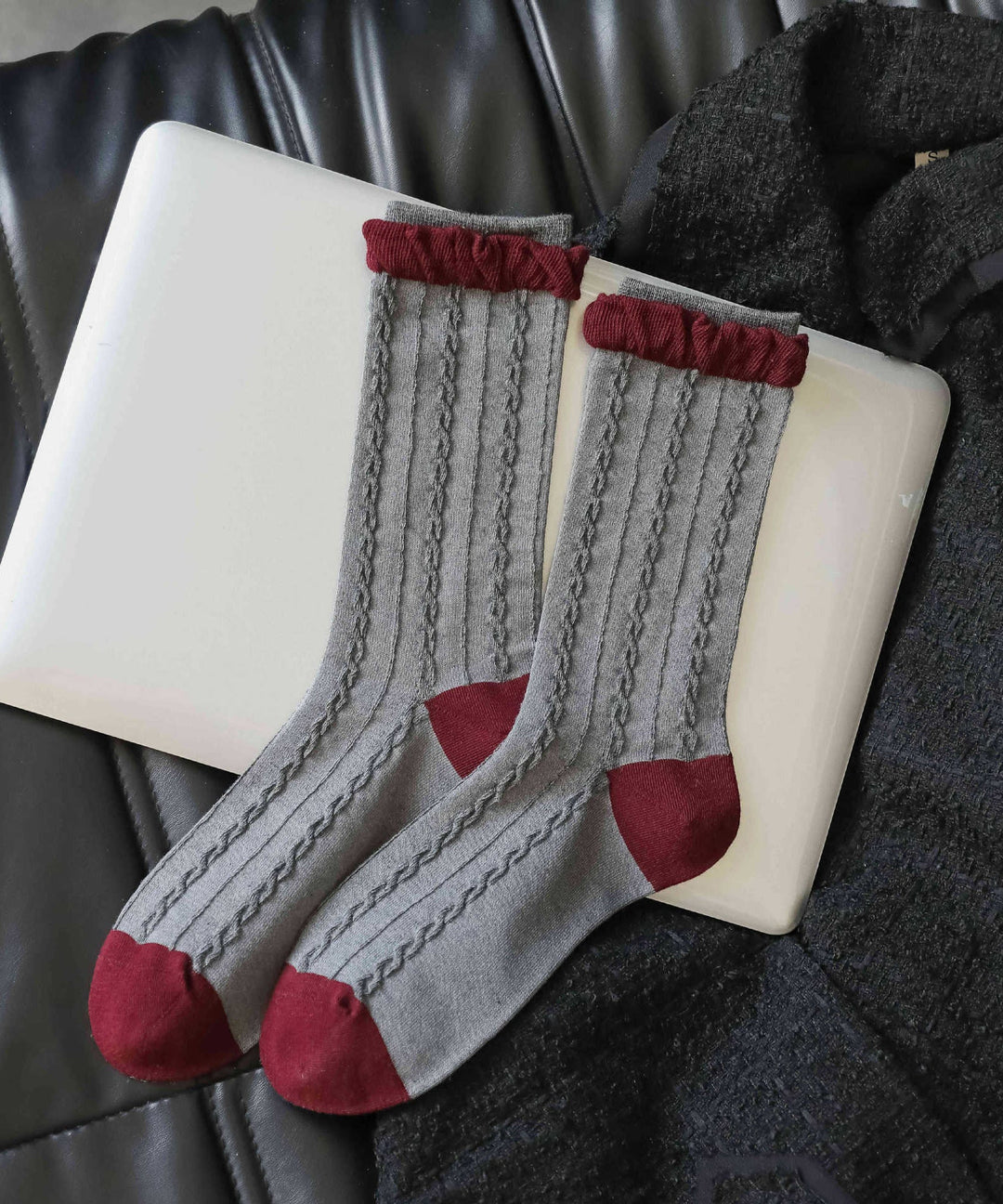 Women's Autumn Winter Jacquard Mid Calf Socks