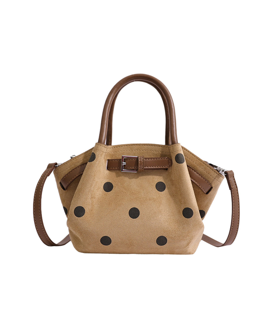 Women's New Khaki Polka Dot Faux Suede Bucket Bag