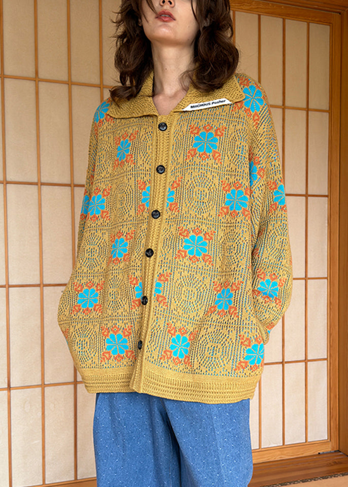 Yellow Button Pockets Cozy Knitted Cotton Coat Peter Pan Collar