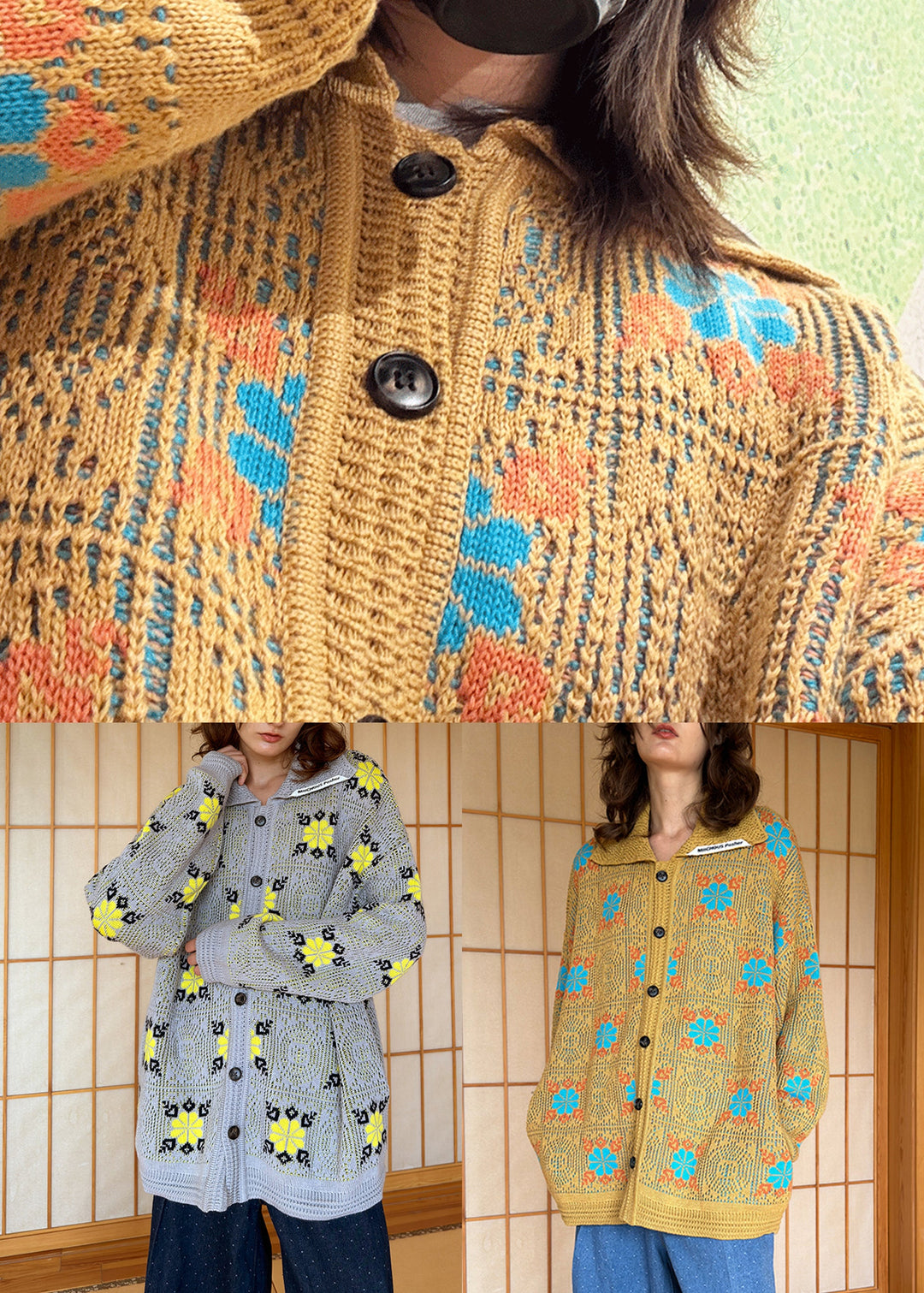Yellow Button Pockets Cozy Knitted Cotton Coat Peter Pan Collar