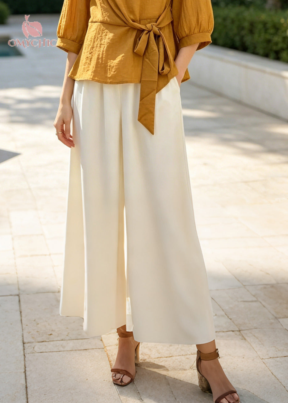 Yellow Cotton Two Pieces Set Oversized Tie Waist Half Sleeve