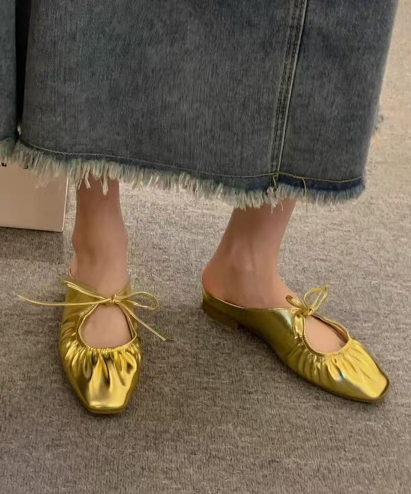 Yellow Faux Leather Comfortable Splicing Wrinkled Slide Sandals