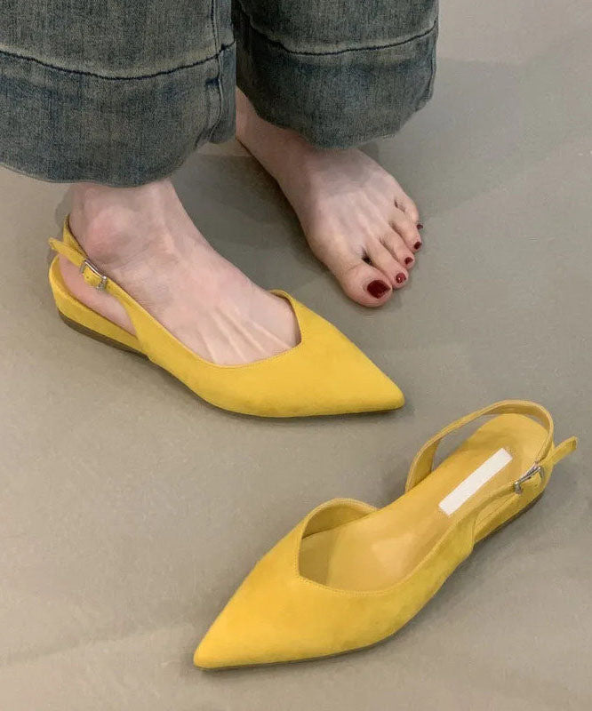 Yellow Flat Shoes For Women Splicing Suede Pointed Toe
