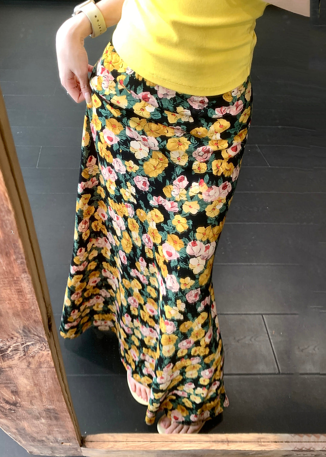 Yellow High Waist Cotton Summer Maxi Skirts Print