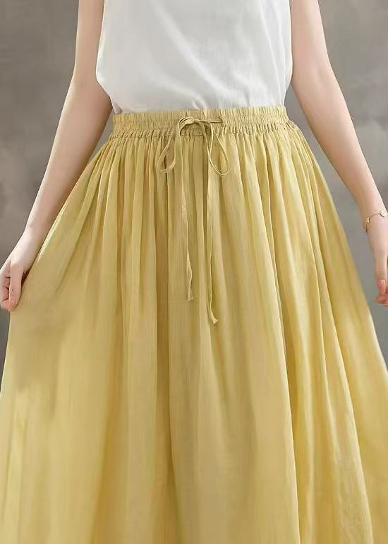 Yellow Linen Holiday Skirt Embroidered Exra Large Hem Summer