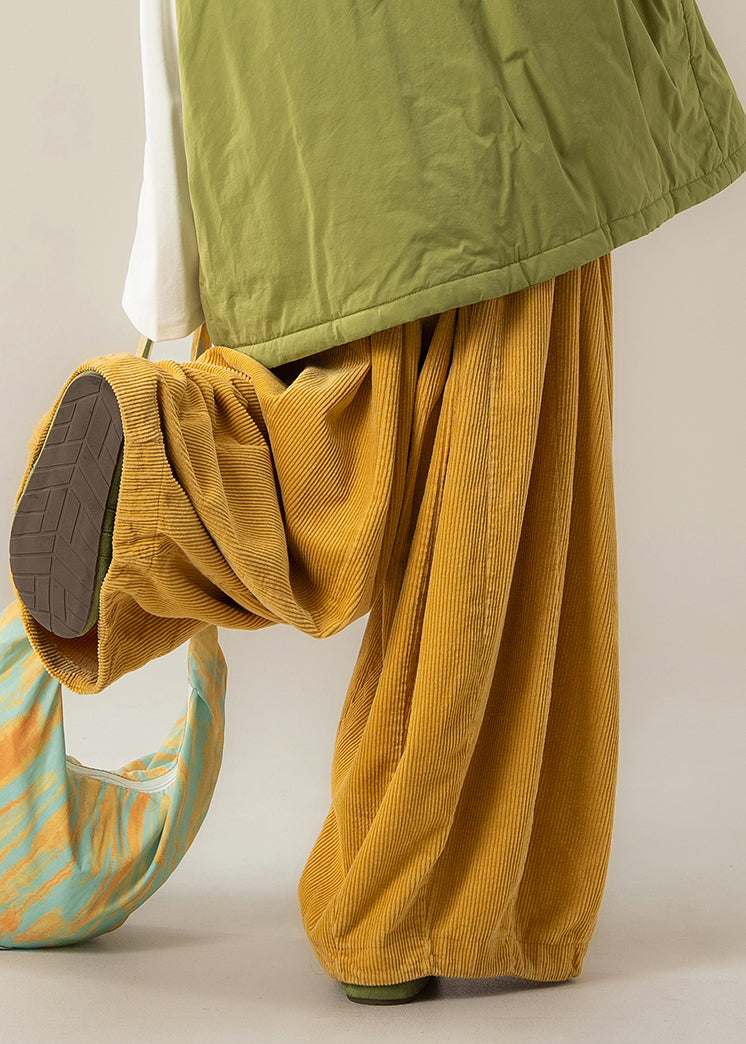 Yellow Patchwork Elastic Waist Wide Leg Pants