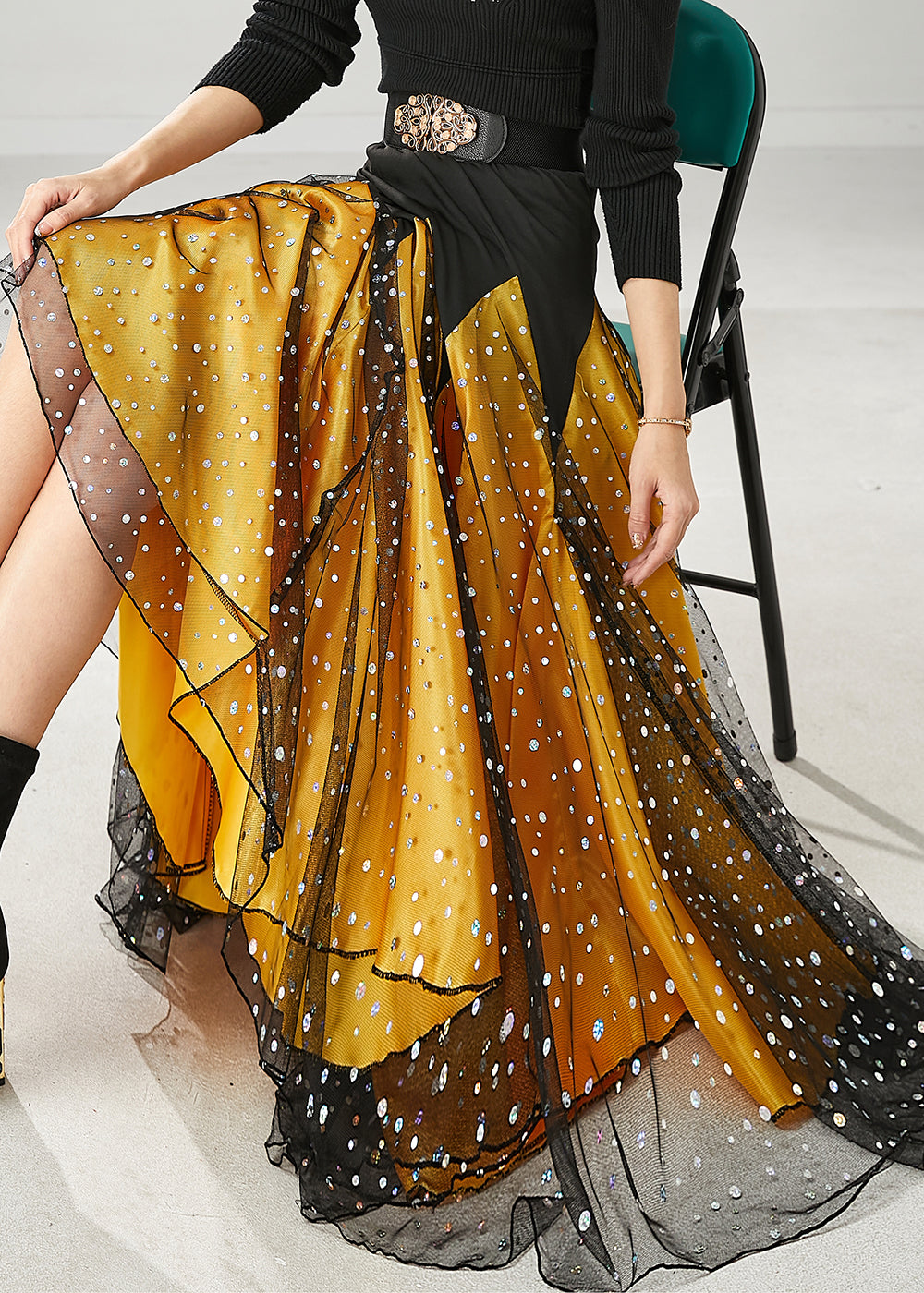 Yellow Patchwork Zircon Tulle Skirt Exra Large Hem Spring