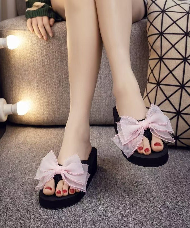 Yellow Platform Faux Leather Handmade Bow Flip Flops