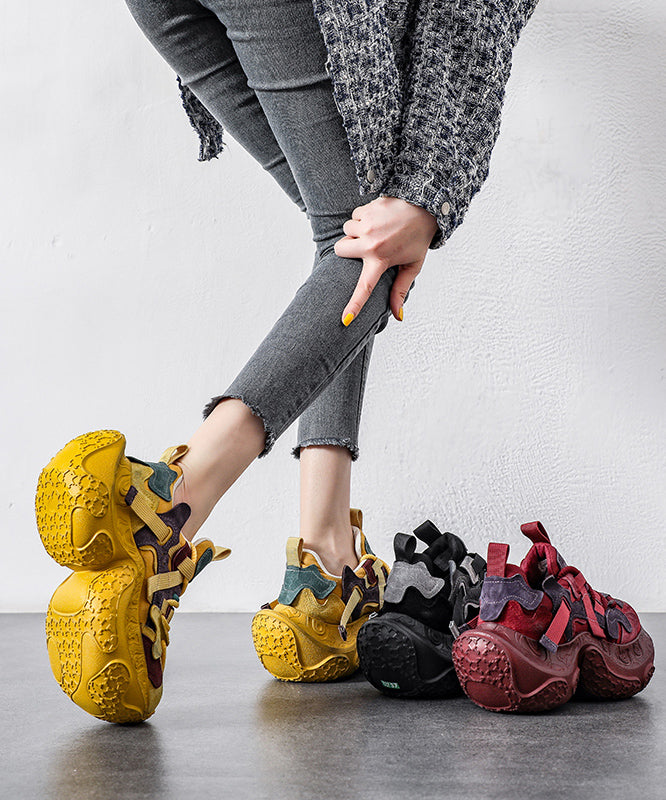 Yellow Platform Shoes Suede Casual Splicing Lace Up