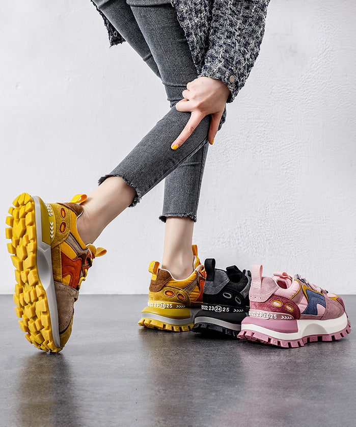 Yellow Platform Suede Comfy Splicing Sport Shoes Lace Up