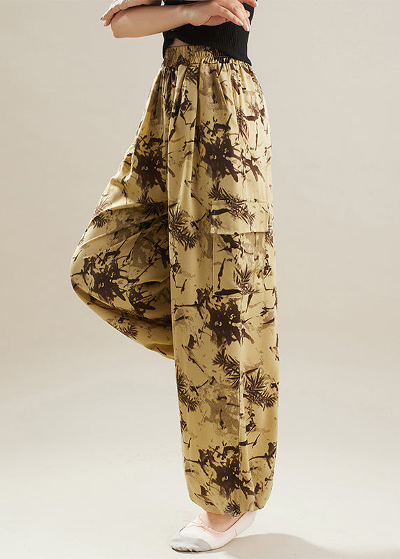 Yellow Print Chiffon Harem Pants Oversized Summer
