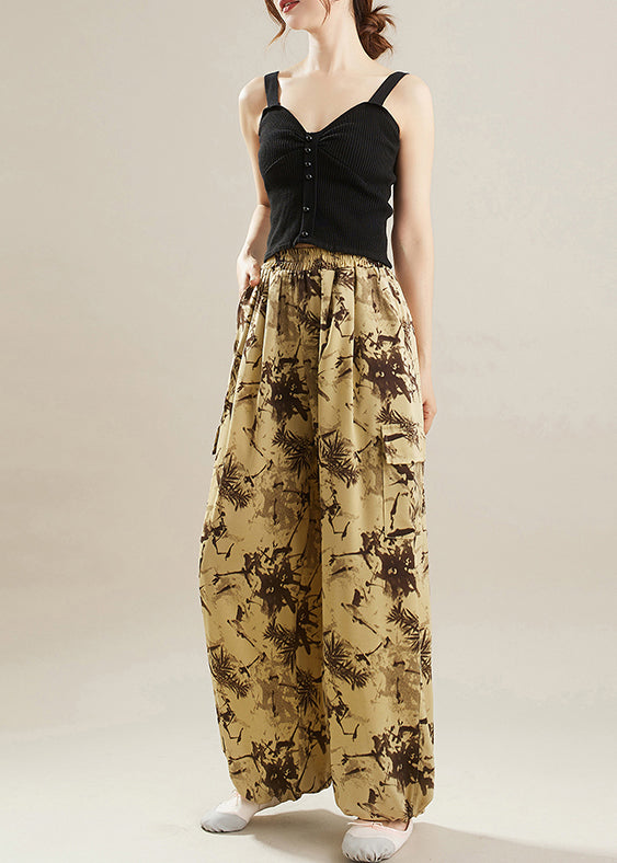 Yellow Print Chiffon Harem Pants Oversized Summer